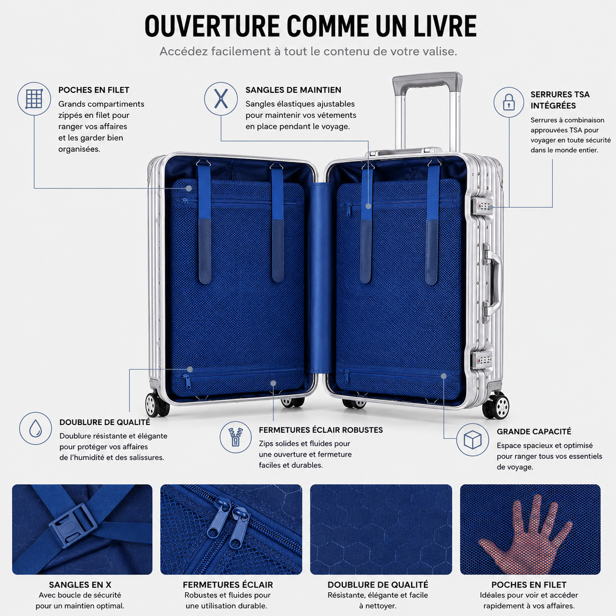 Valise Aluminium 4 Tailles Serrure TSA