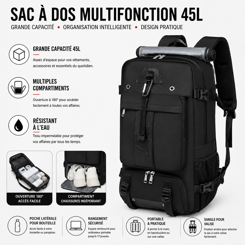 Sac à Dos Étudiant Grand Volume Ordinateur 15,6 Pouces