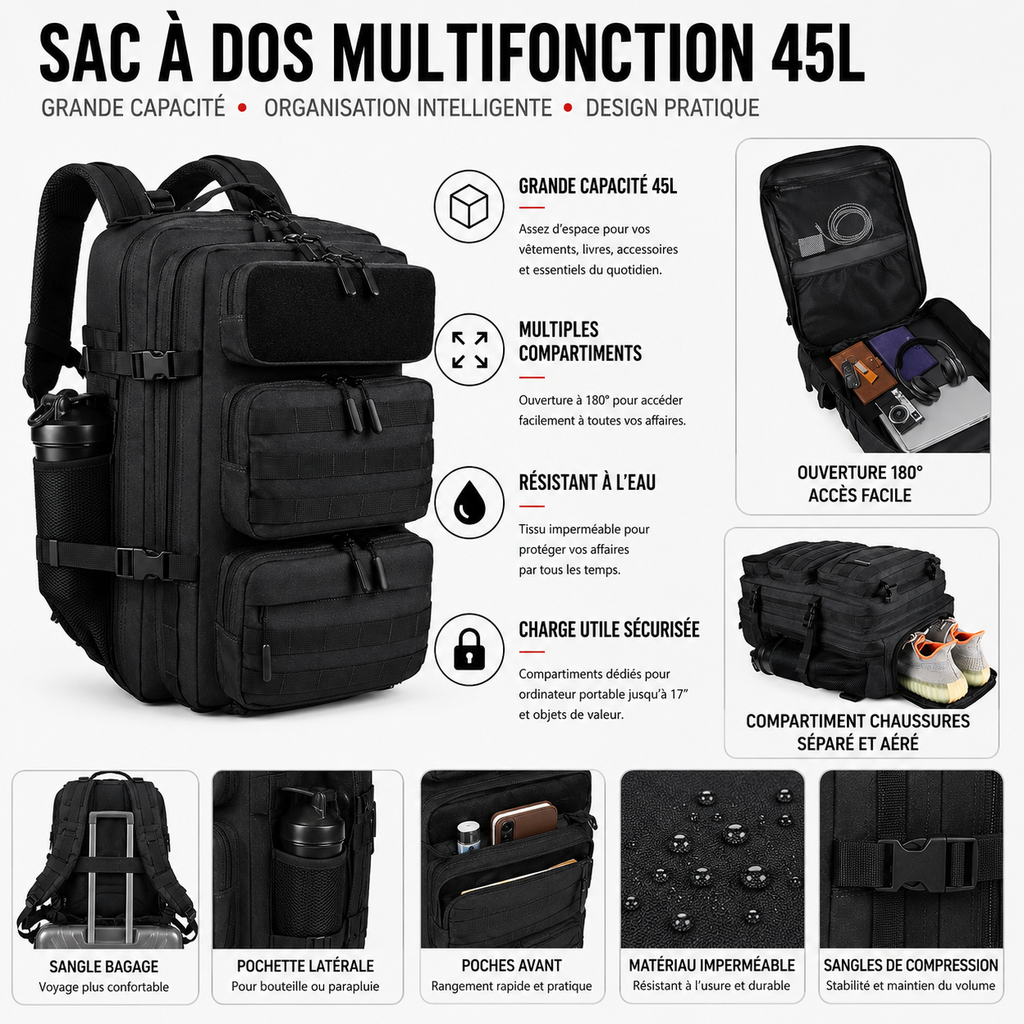 Sac à Dos Sport Grand Volume Compartiment Chaussures