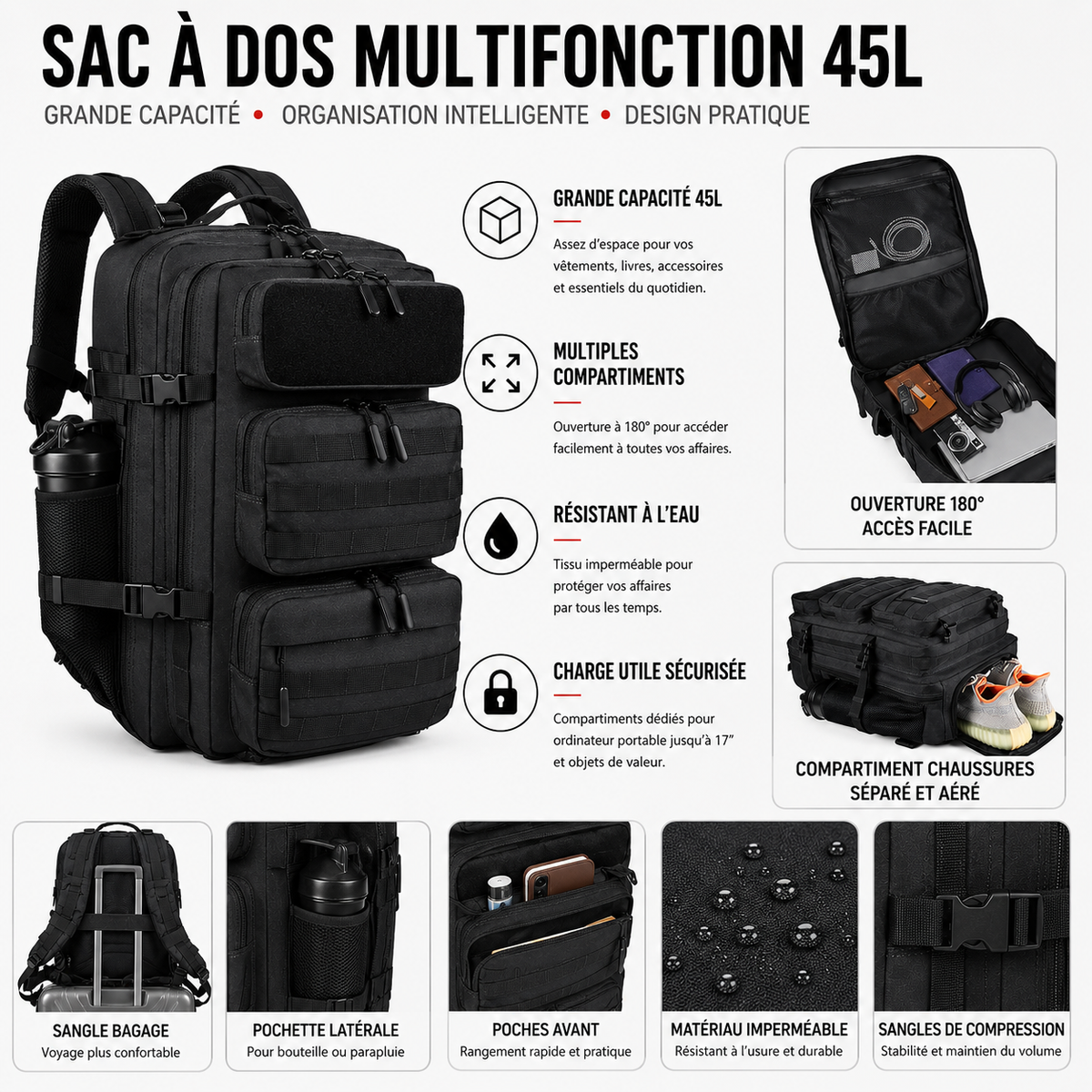 Sac à Dos Sport Grand Volume Compartiment Chaussures