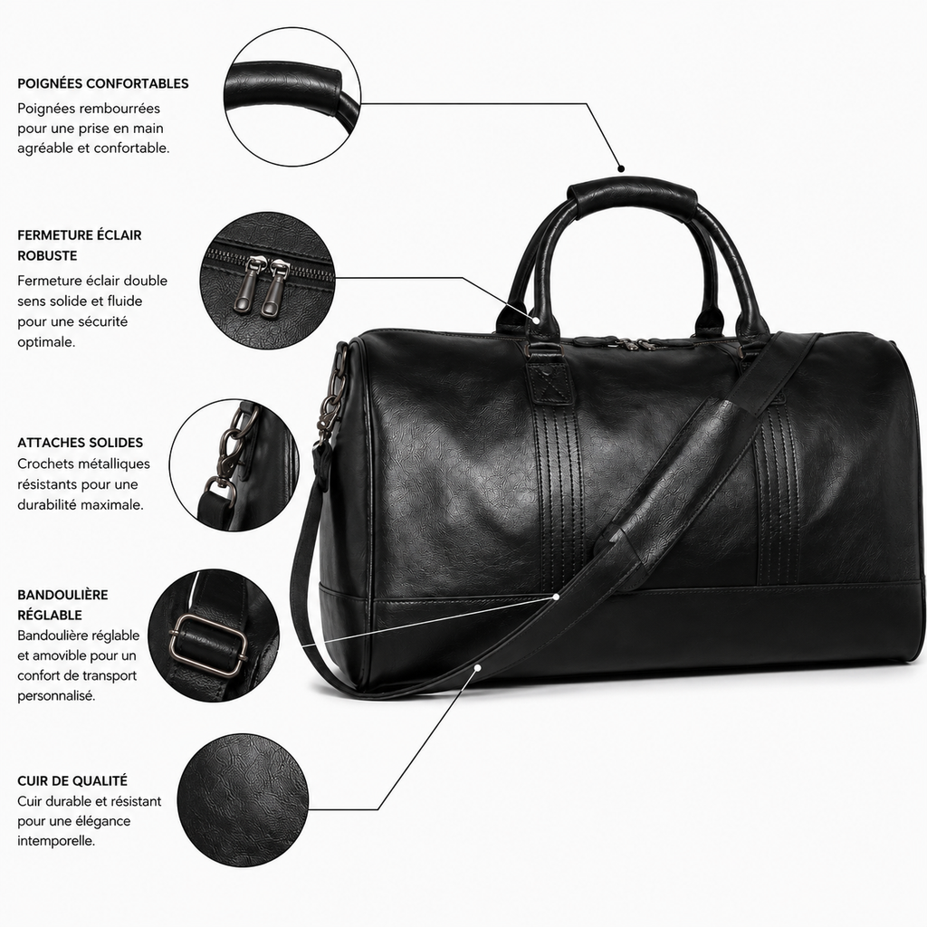 Sac de Voyage Cuir Véritable Structuré