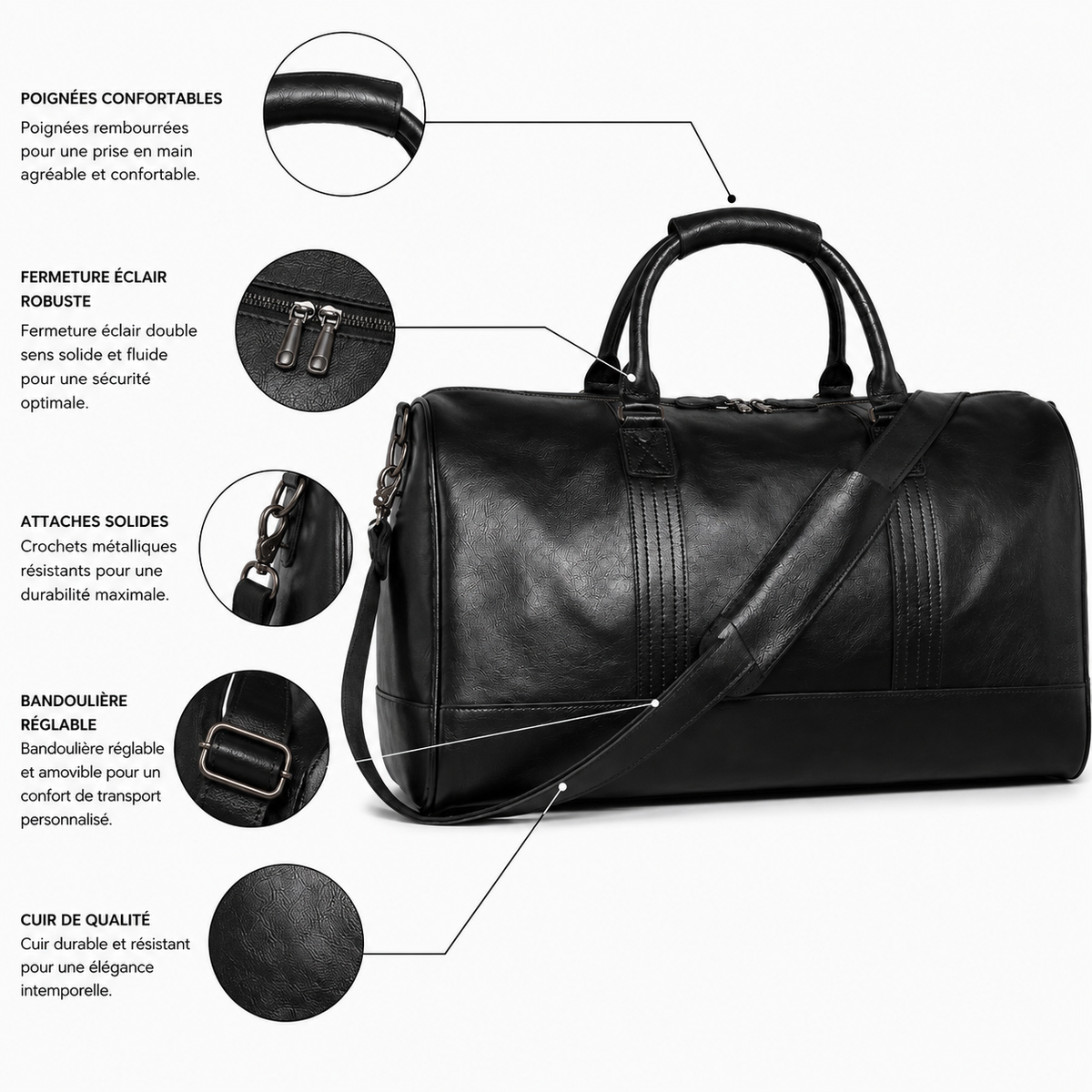 Sac de Voyage Cuir Véritable Structuré