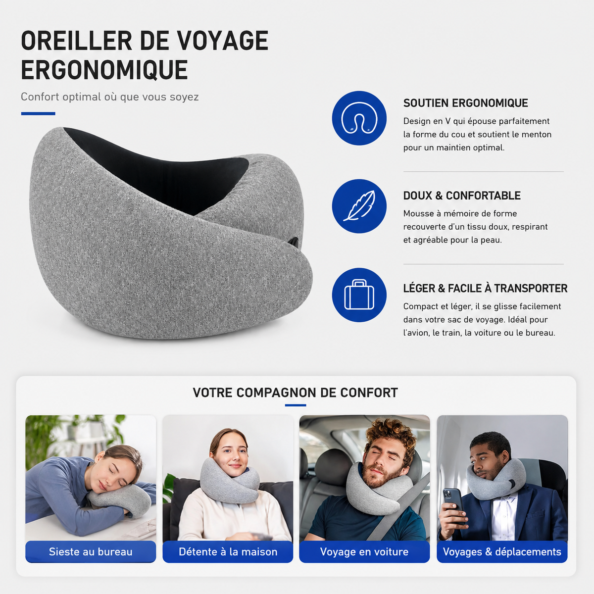 Coussin de Voyage Cervical Ergonomique