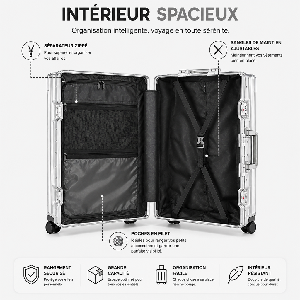 Valise Moyenne Rigide Effet Aluminium