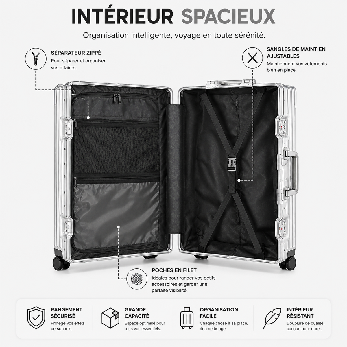 Valise Moyenne Rigide Effet Aluminium