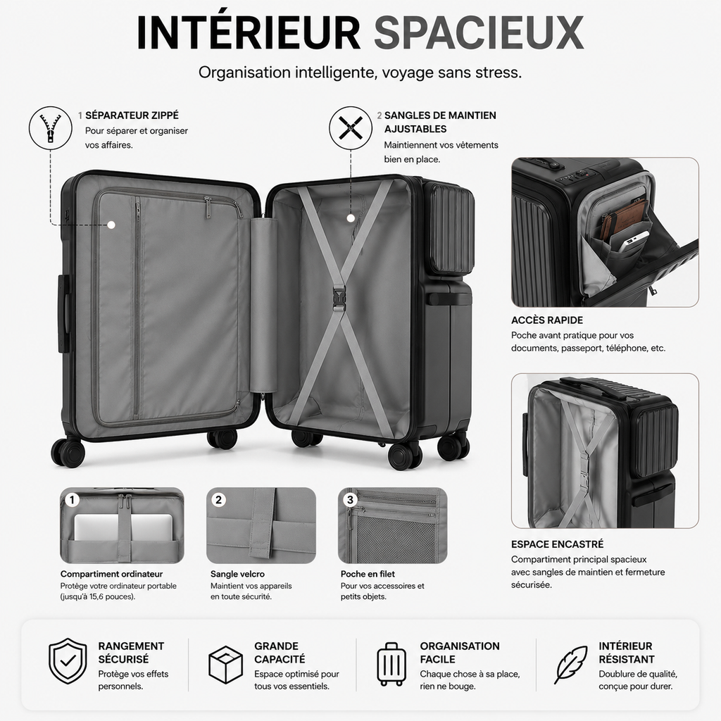 Valise Cabine USB Ouverture Frontale