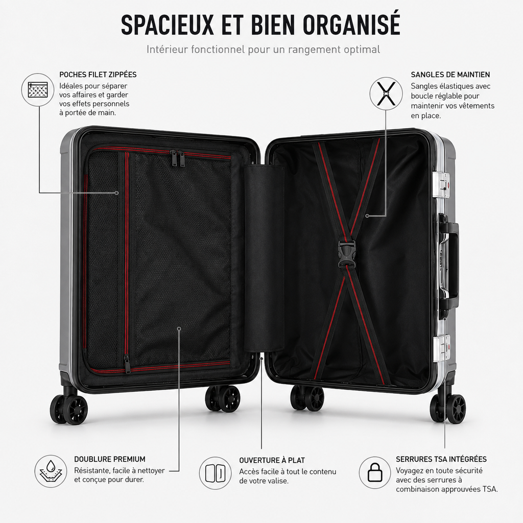 Valise Aluminium Multitailles Verrouillage à Code