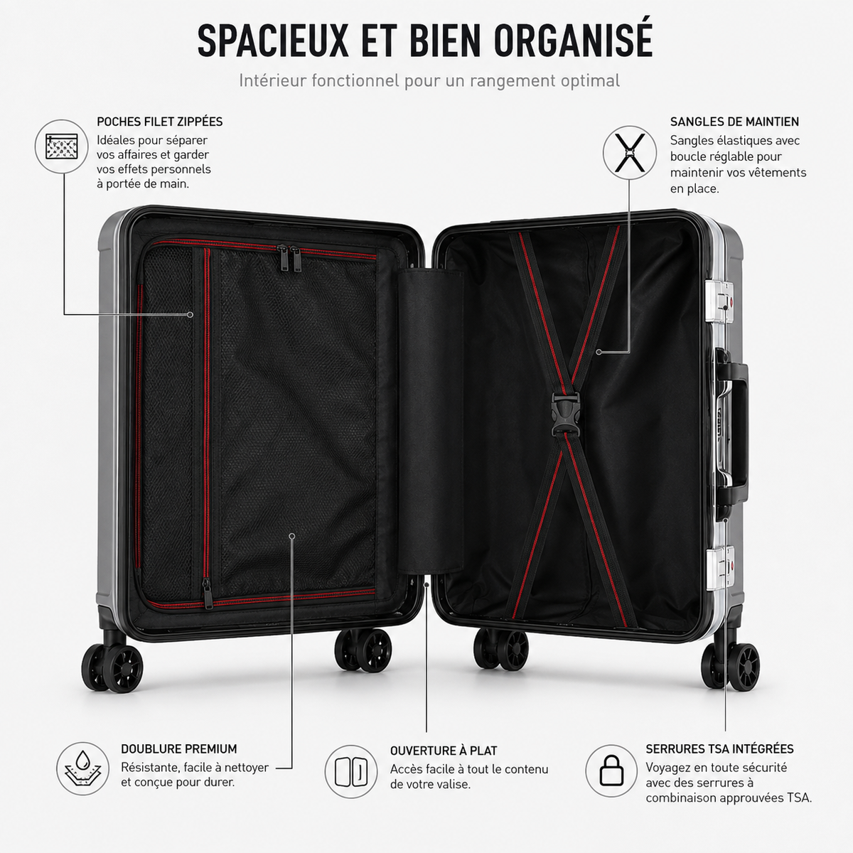 Valise Aluminium Multitailles Verrouillage à Code