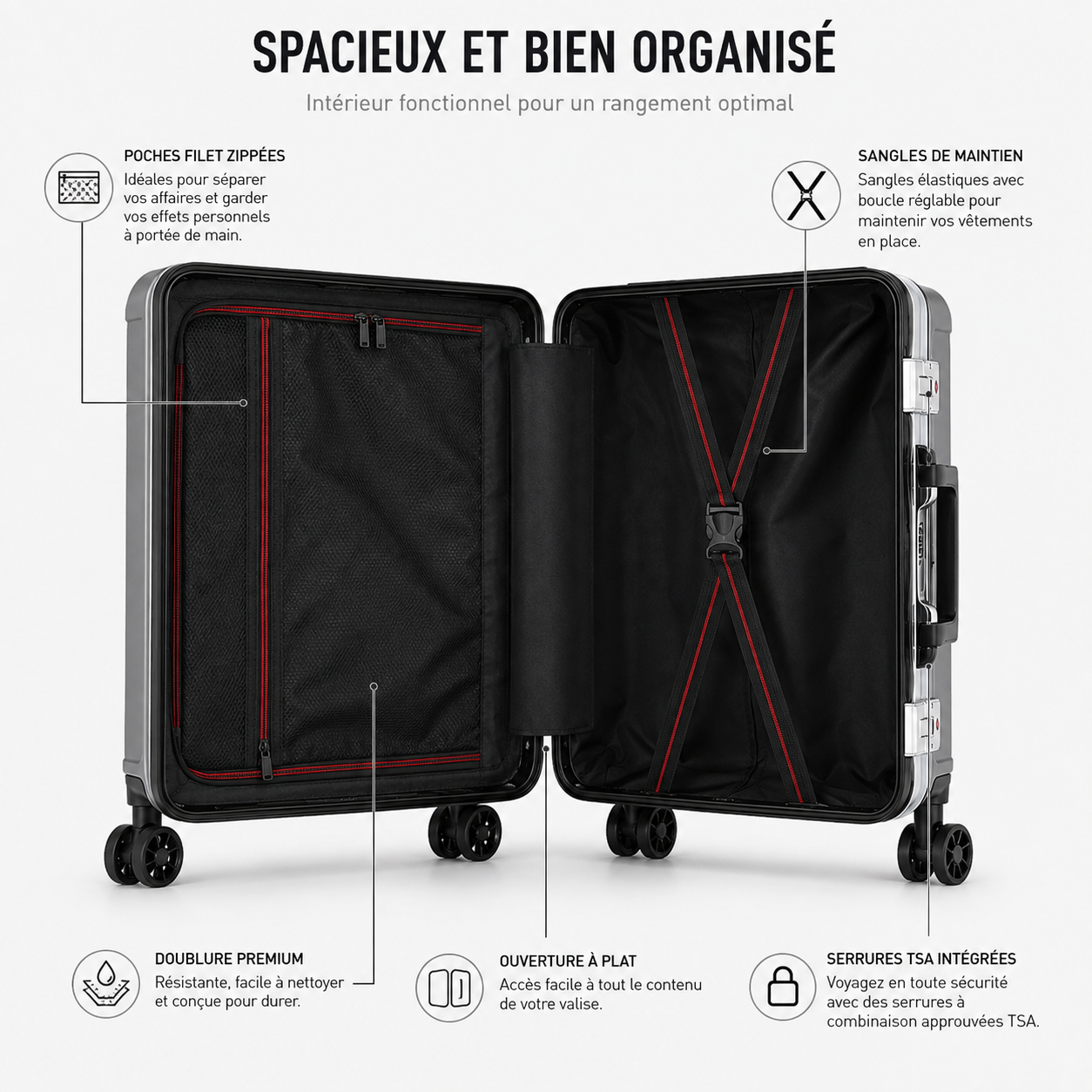 Valise Aluminium Multitailles Verrouillage à Code
