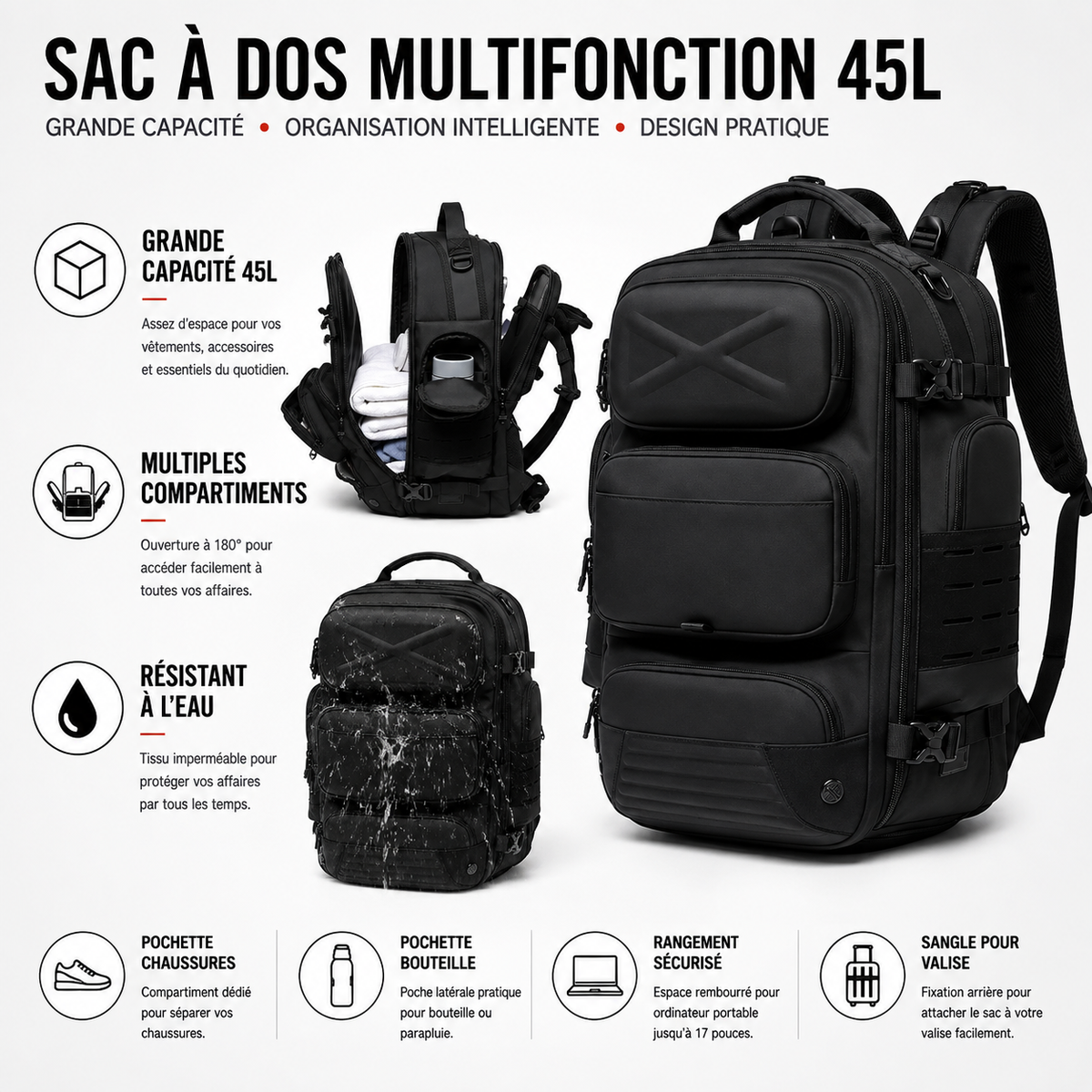 Sac à Dos Classique 2 Tailles Compartiment Chaussures