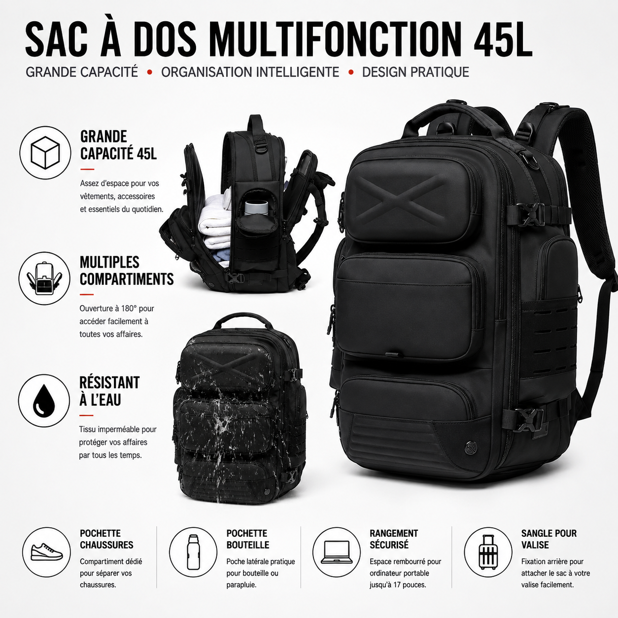 Sac à Dos Classique 2 Tailles Compartiment Chaussures