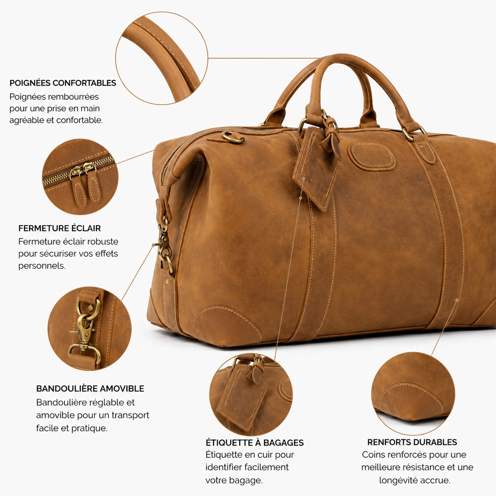 Sac de Voyage Cuir Vintage Grande Capacité