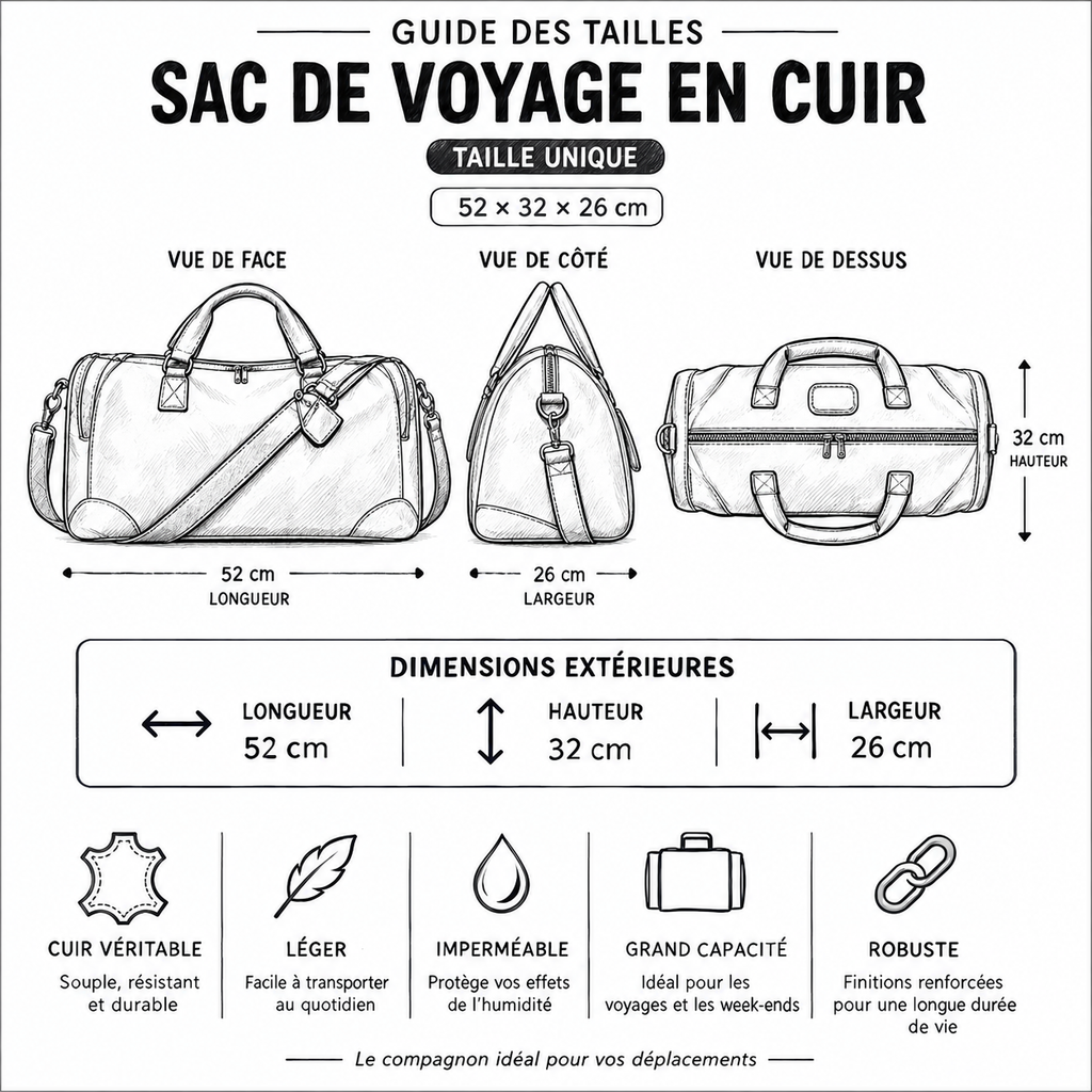Sac de Voyage Cuir Vintage Grande Capacité