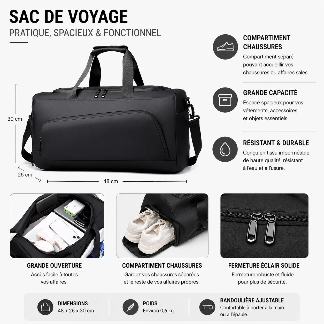 Sac de Voyage Grande Contenance Léger